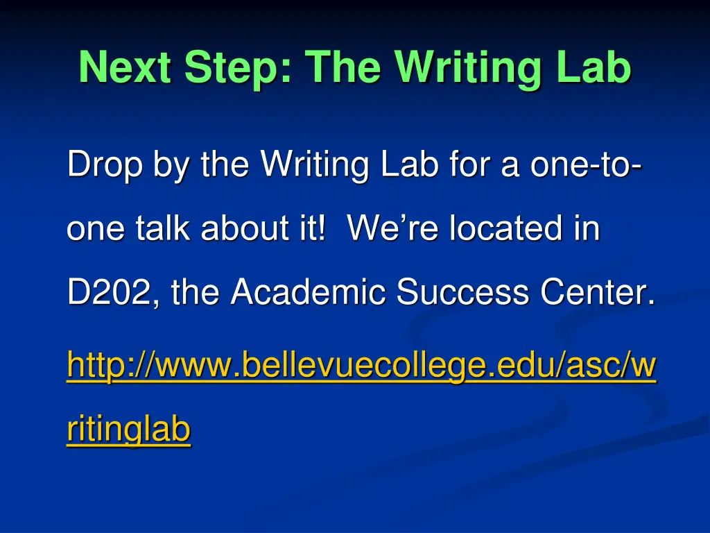 next step the writing lab