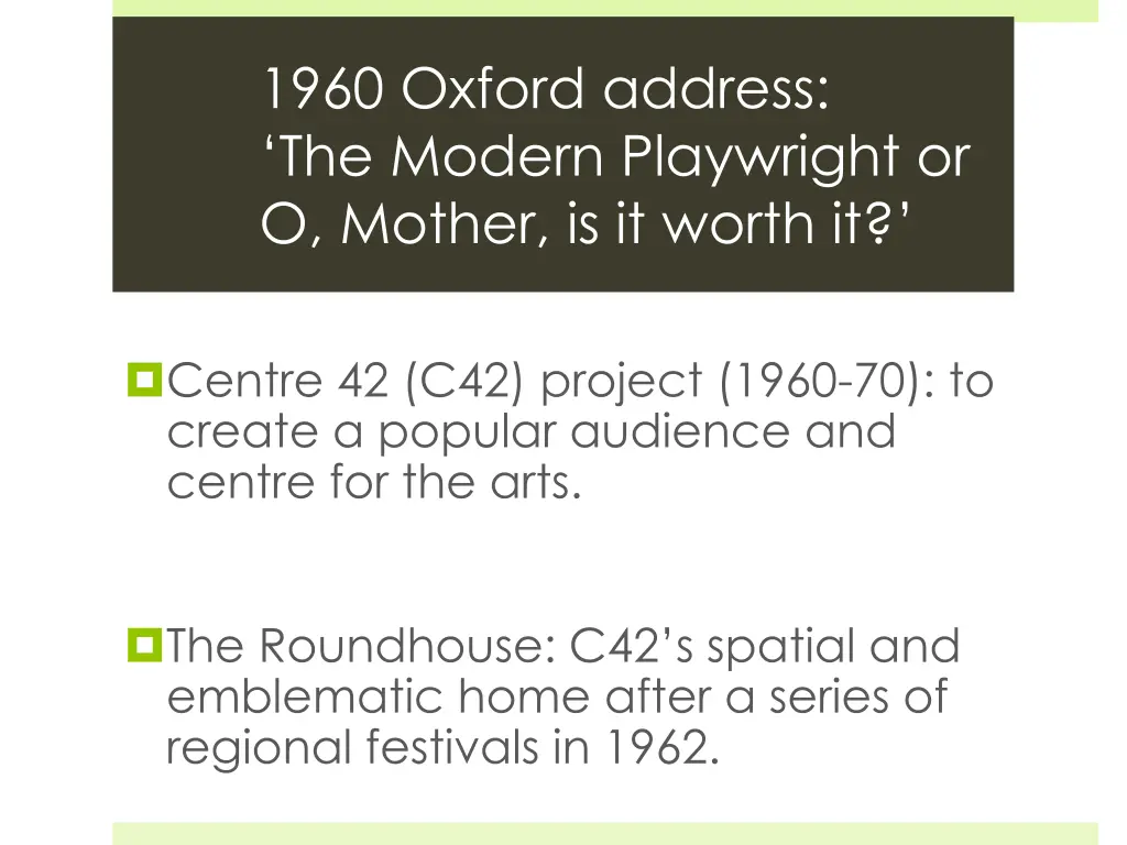 1960 oxford address the modern playwright