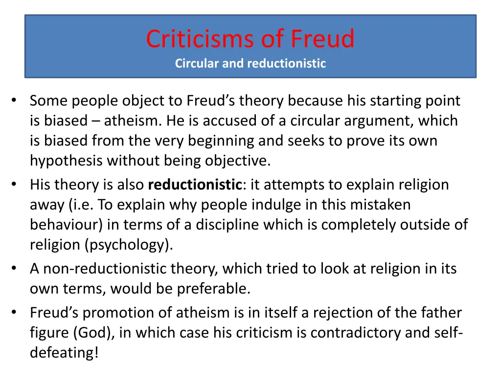 criticisms of freud circular and reductionistic