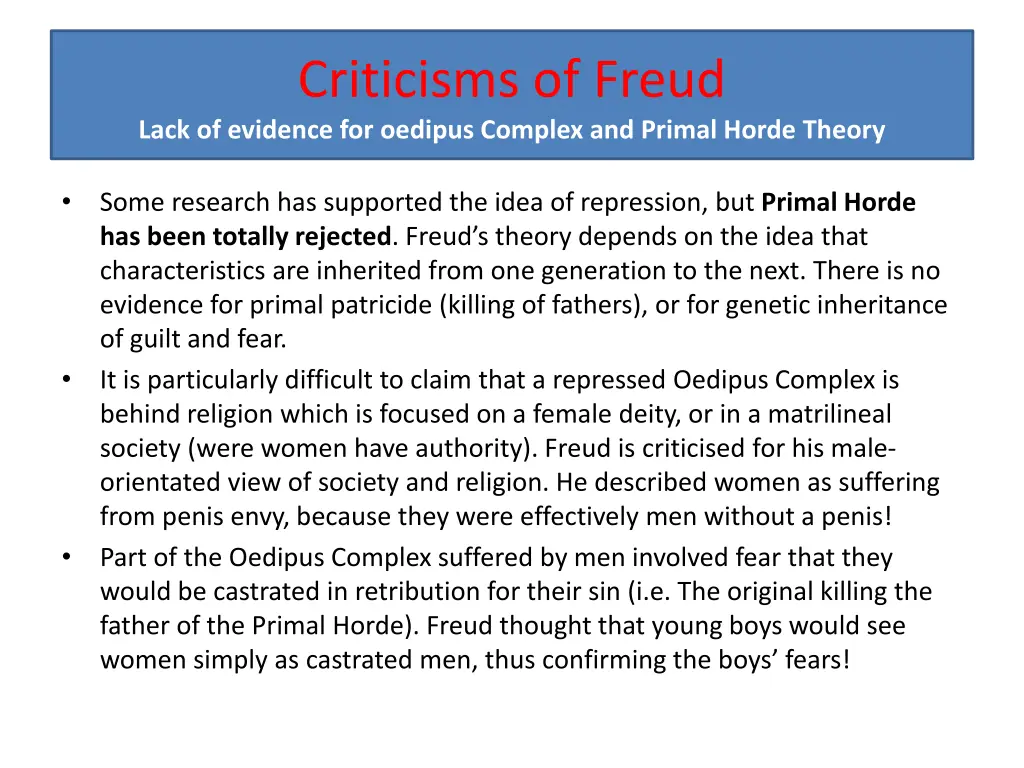 criticisms of freud lack of evidence for oedipus