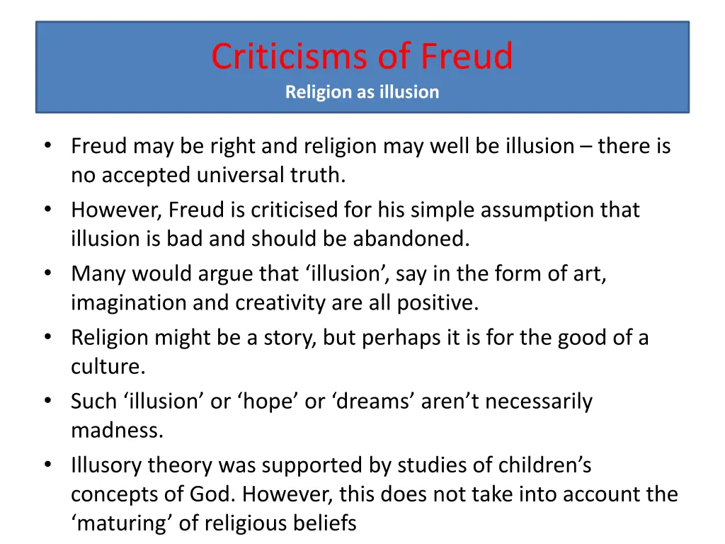 criticisms of freud religion as illusion