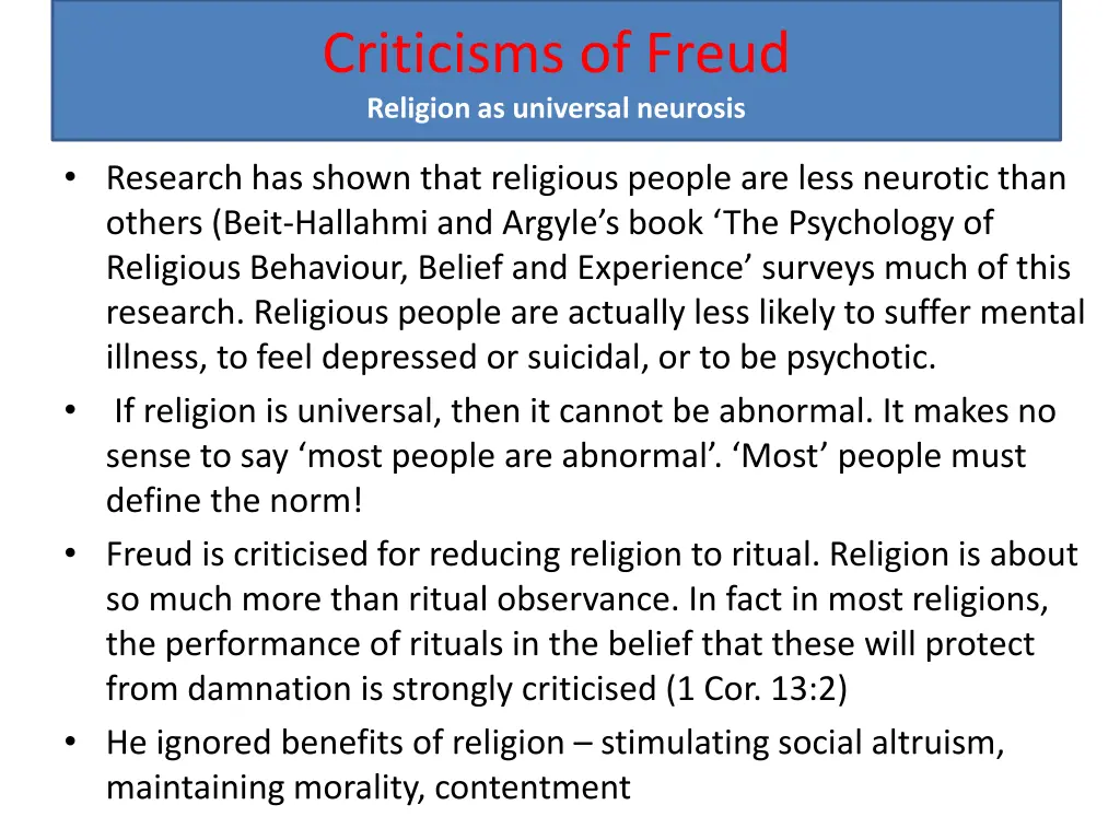 criticisms of freud religion as universal neurosis