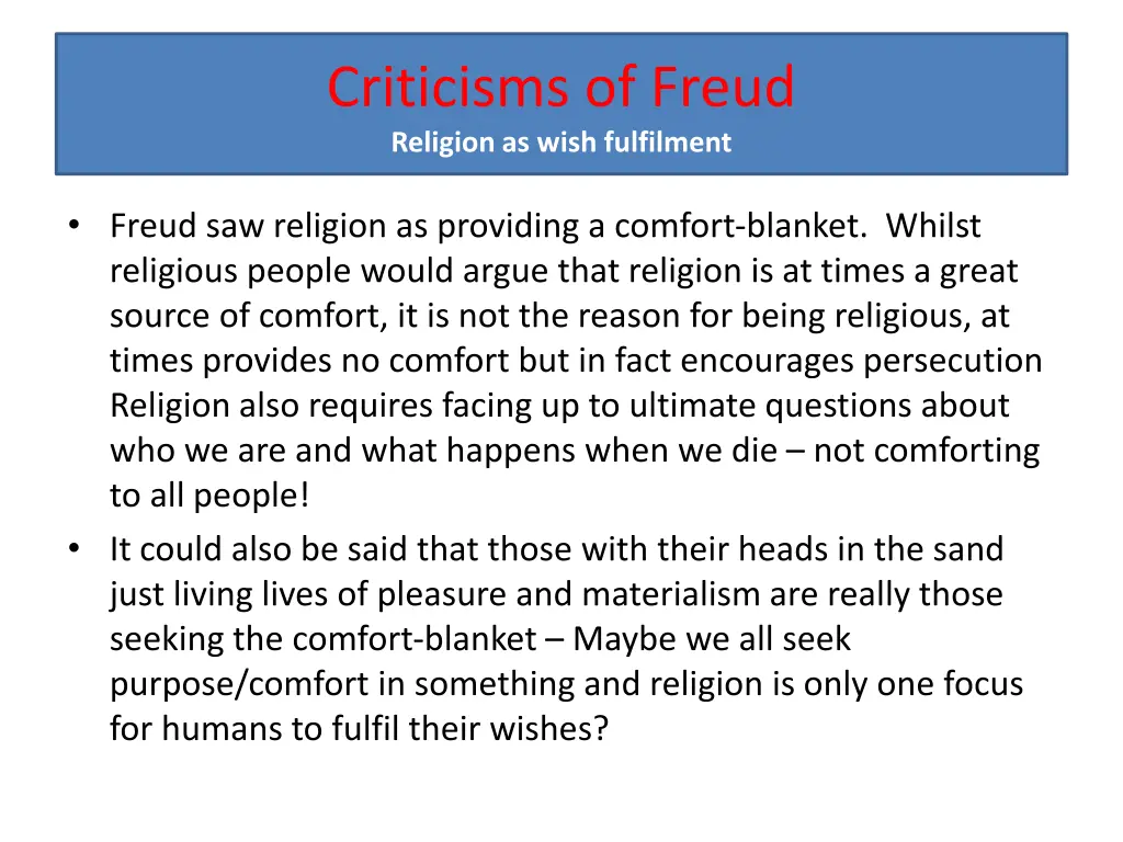 criticisms of freud religion as wish fulfilment