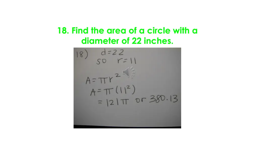 18 find the area of a circle with a diameter