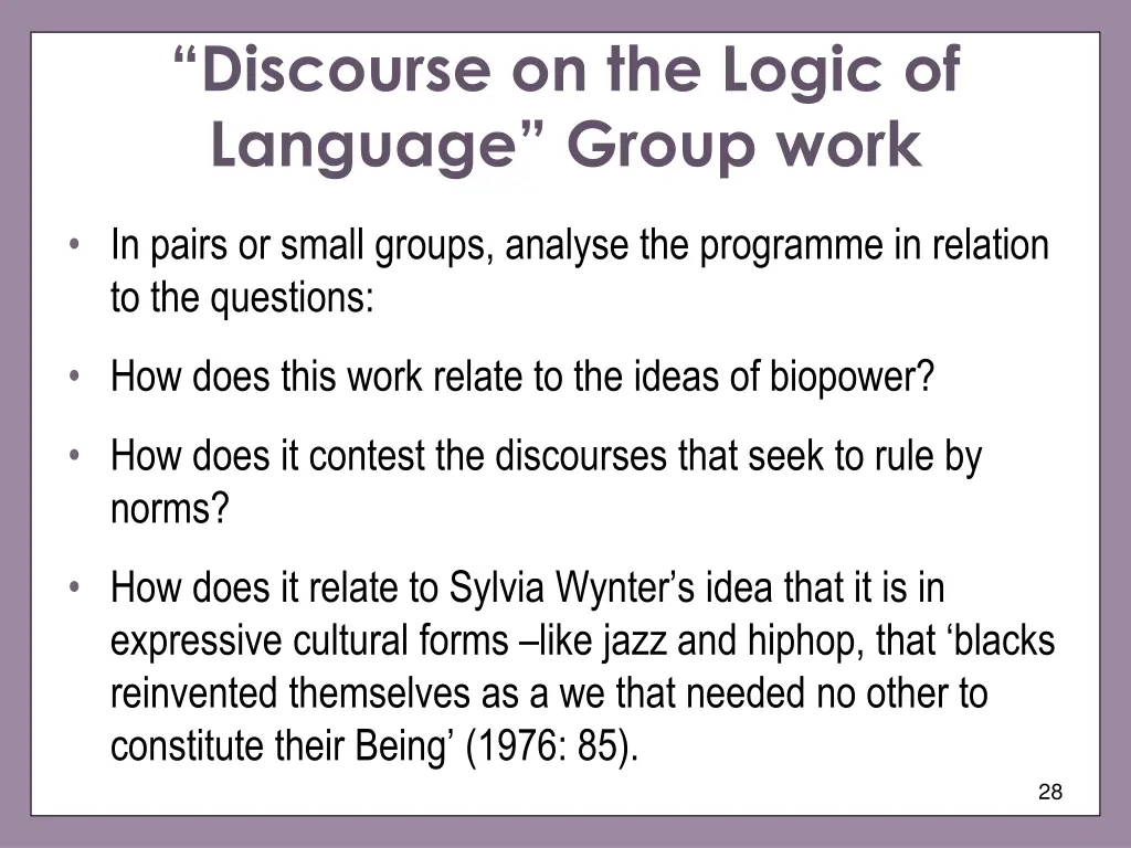 discourse on the logic of language group work