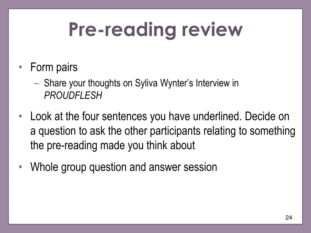 pre reading review