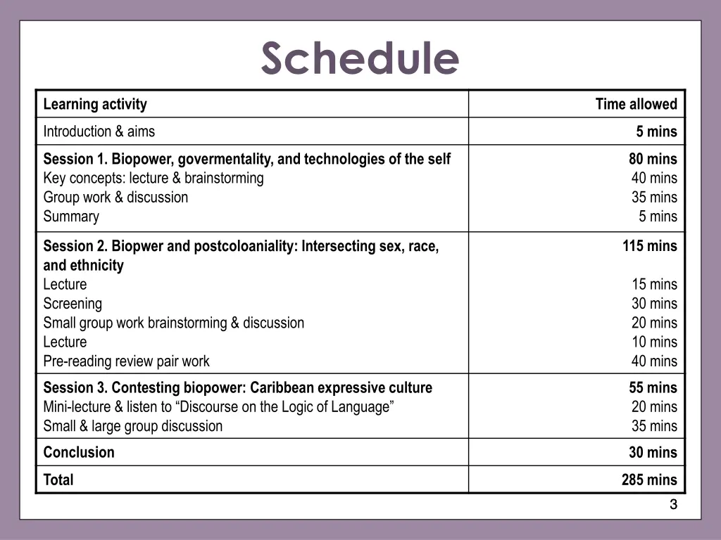 schedule