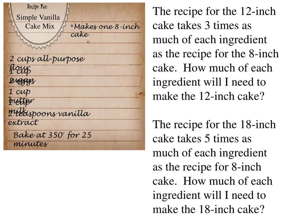 the recipe for the 12 inch cake takes 3 times