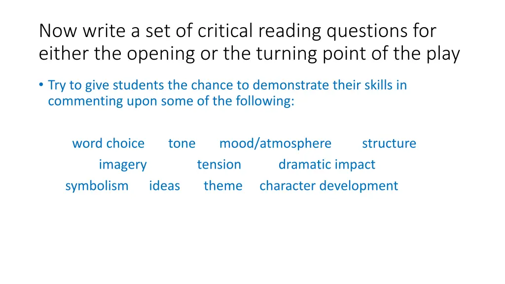 now write a set of critical reading questions