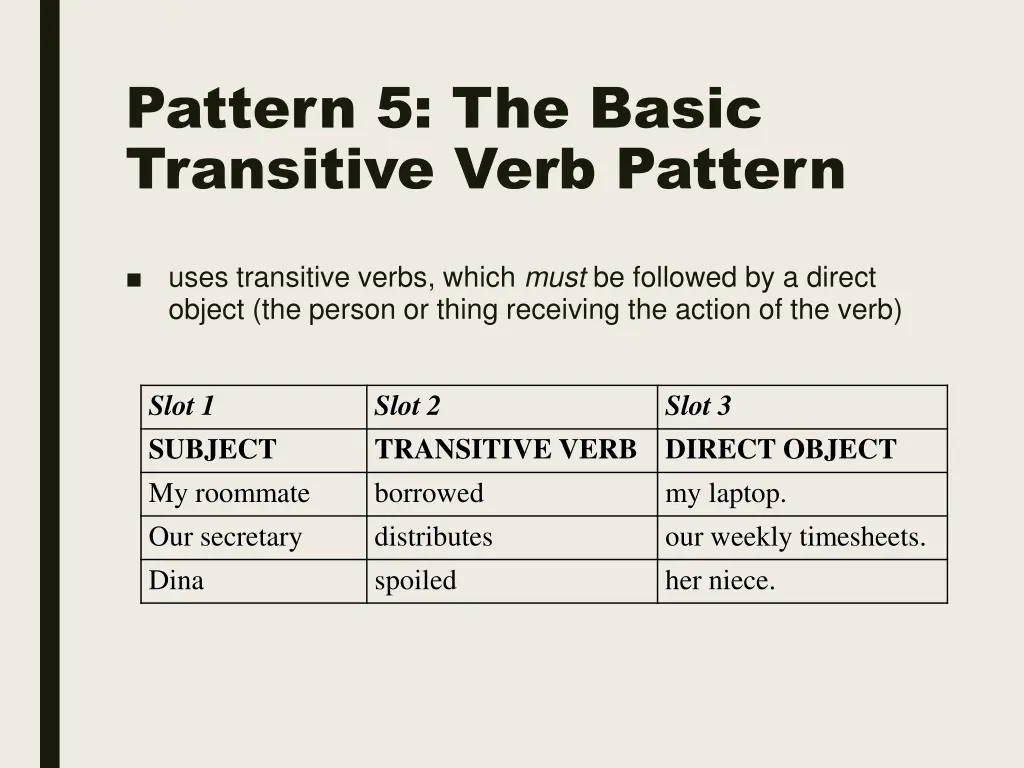 pattern 5 the basic transitive verb pattern