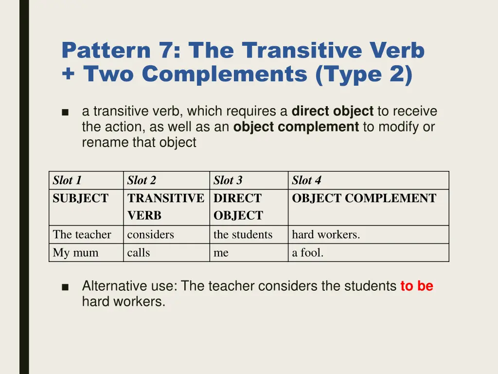 pattern 7 the transitive verb two complements