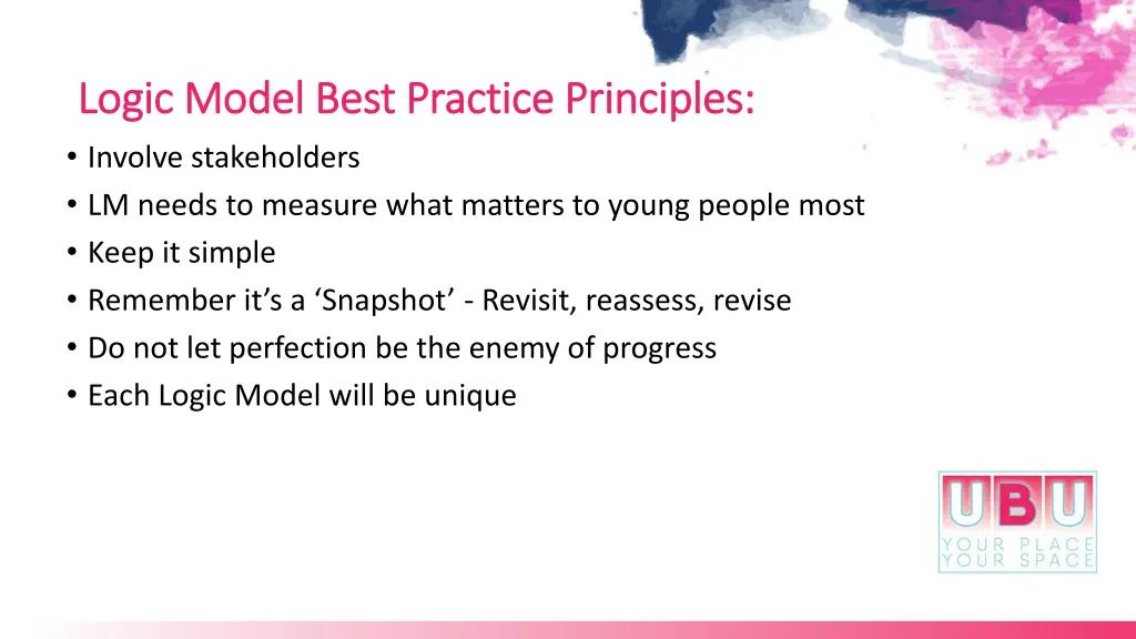 logic model best practice principles logic model