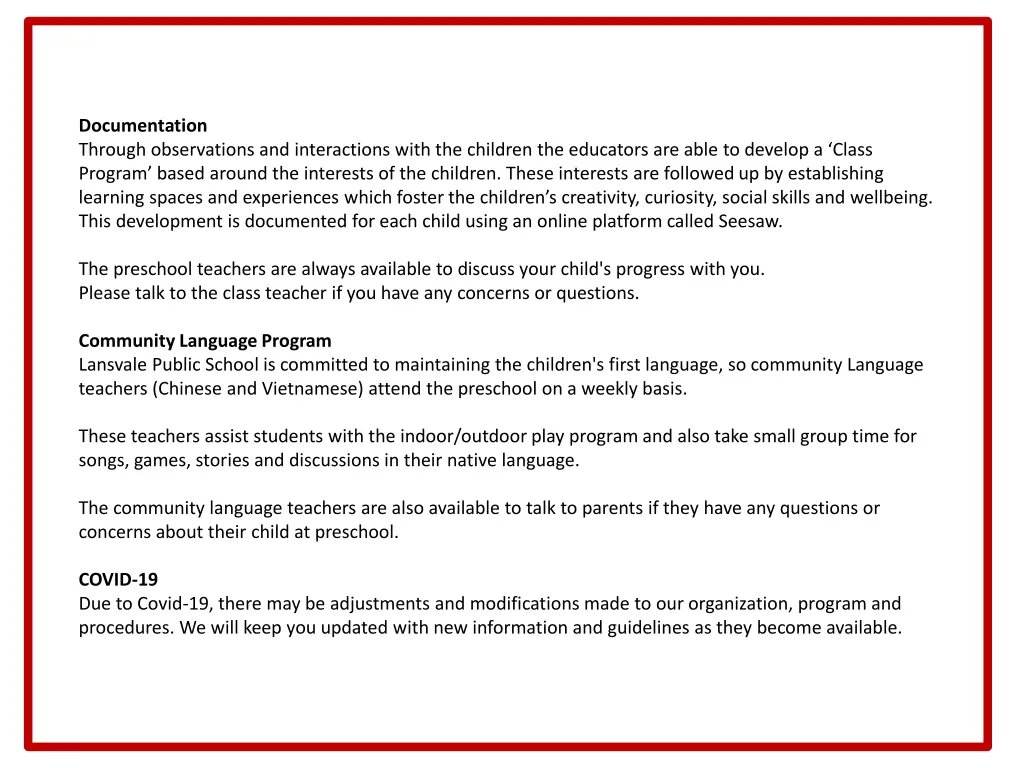 documentation through observations