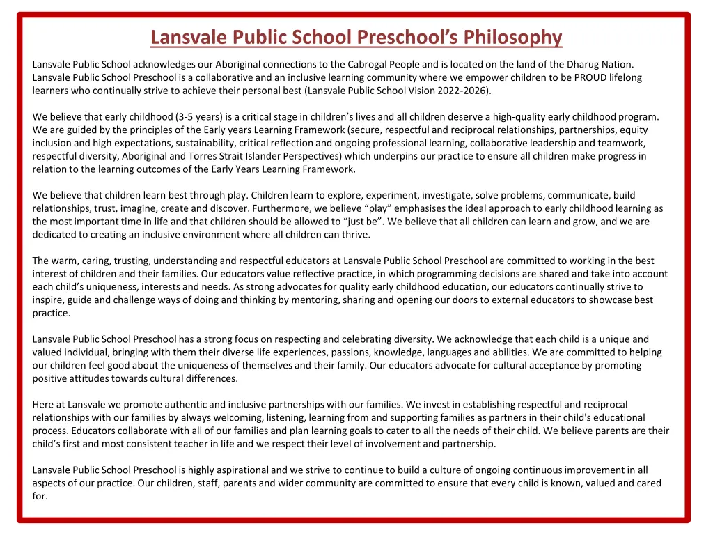 lansvale public school preschool s philosophy