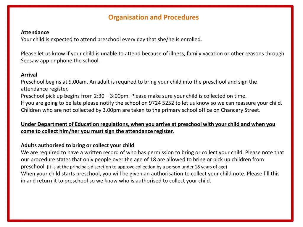 organisation and procedures