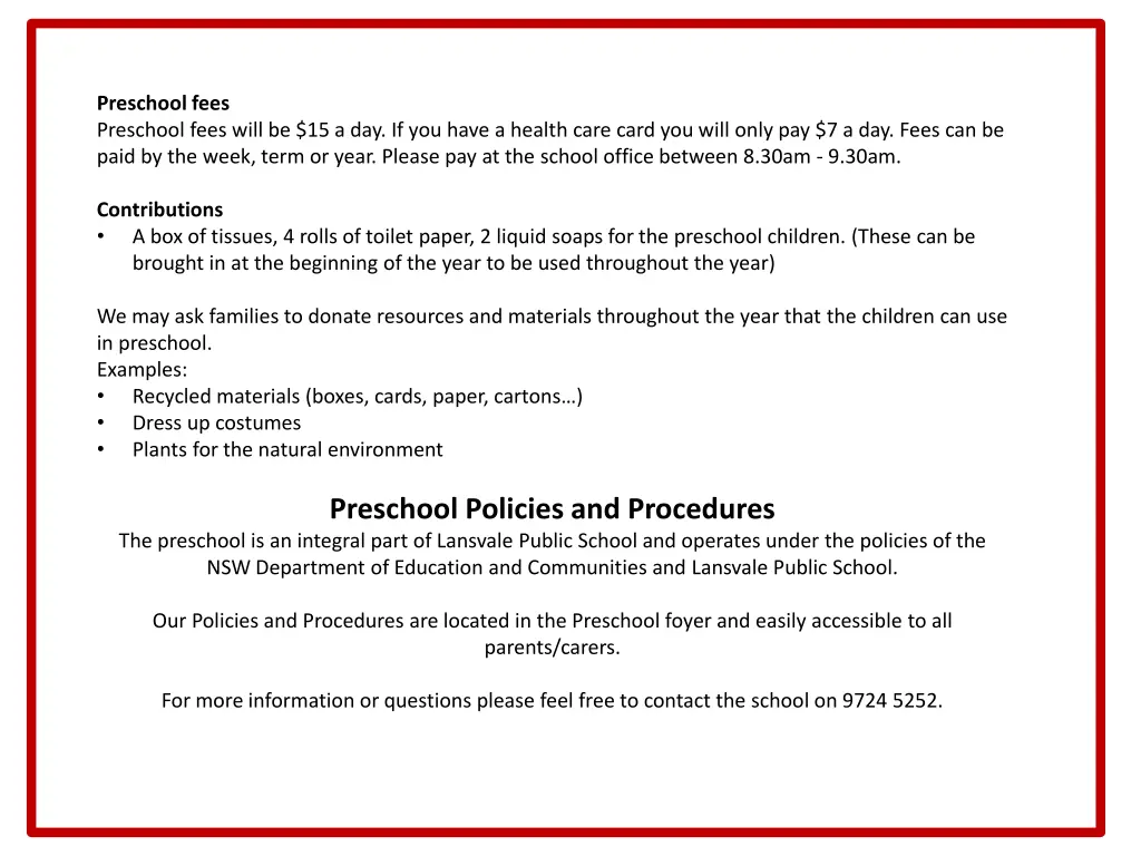 preschool fees preschool fees will