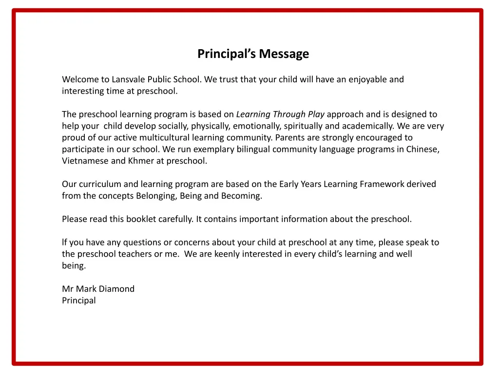 principal s message