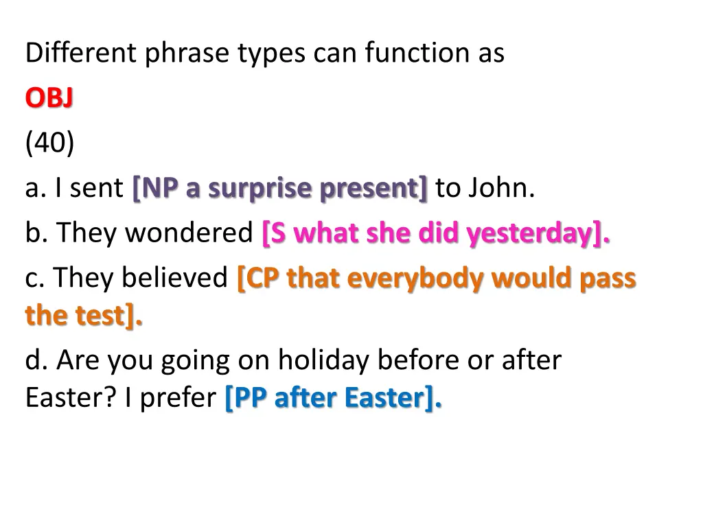 different phrase types can function