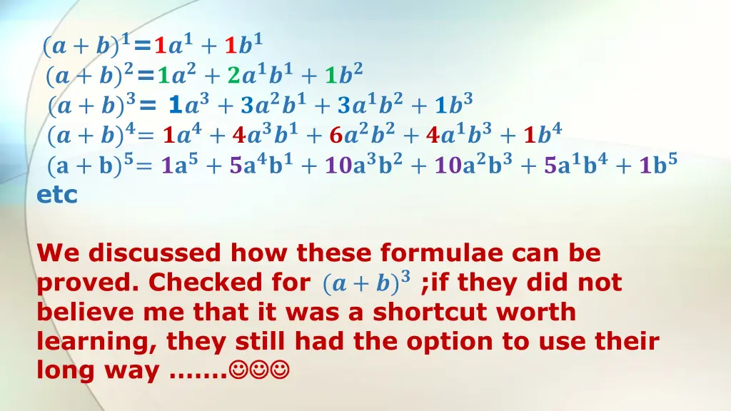 1 etc we discussed how these formulae