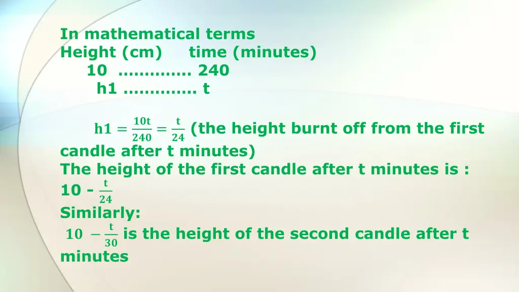 in mathematical terms height cm time minutes