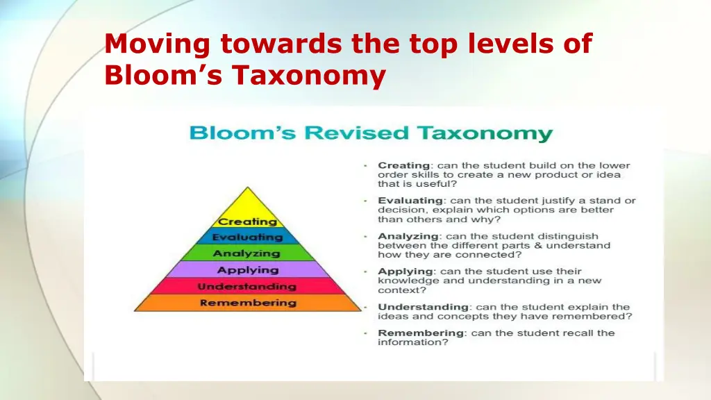 moving towards the top levels of bloom s taxonomy