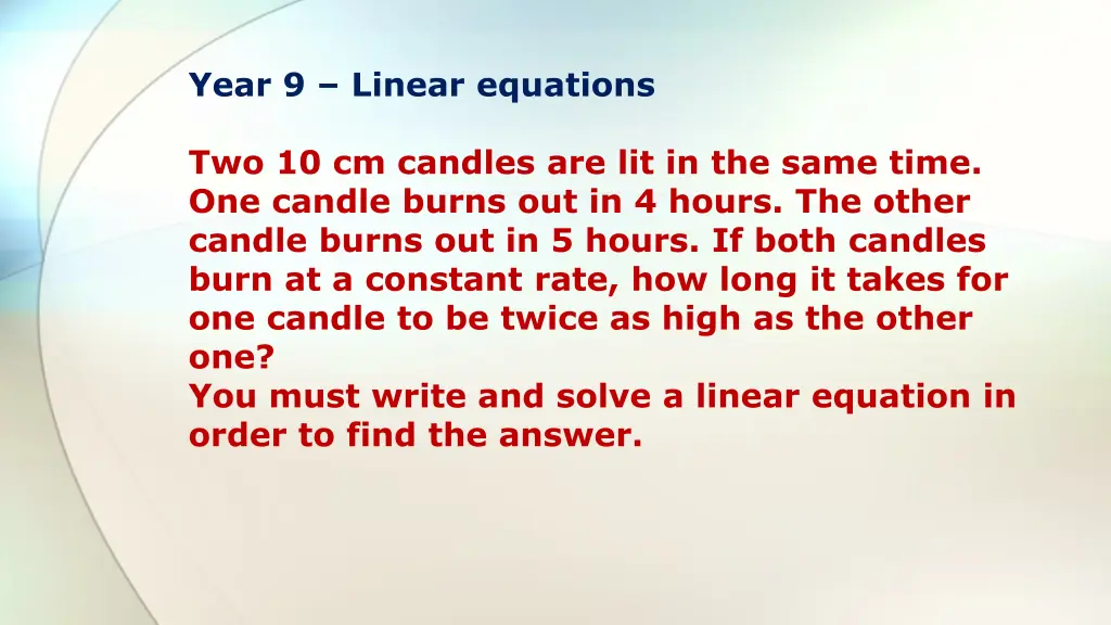 year 9 linear equations