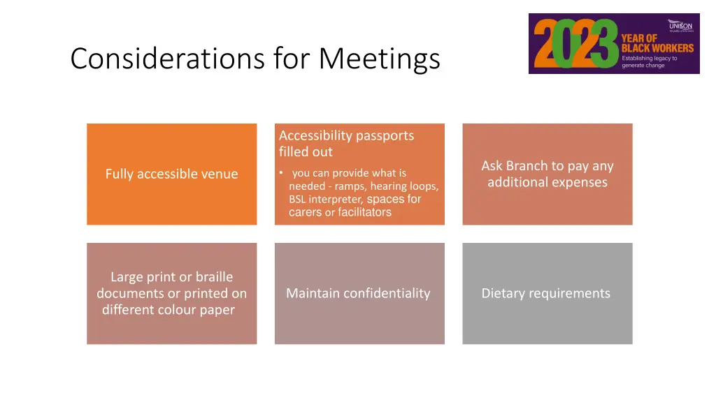 considerations for meetings