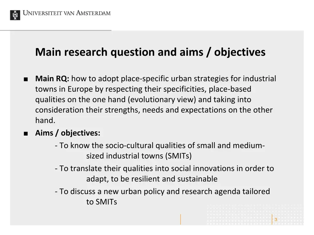 main research question and aims objectives