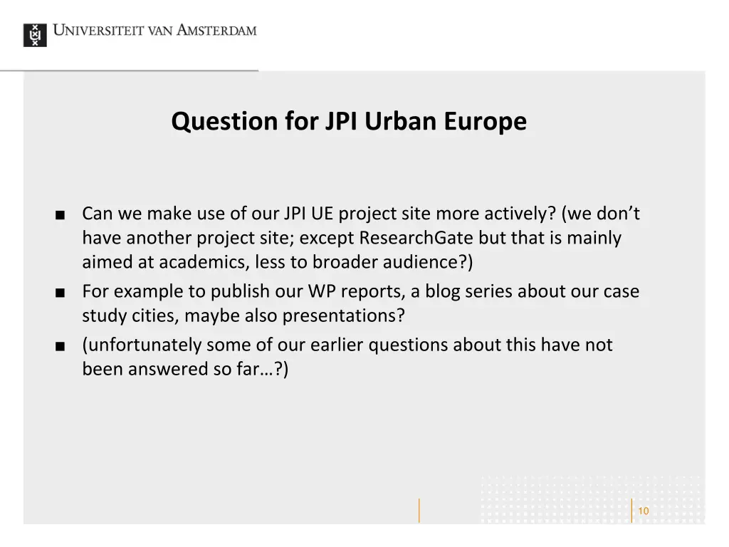 question for jpi urban europe