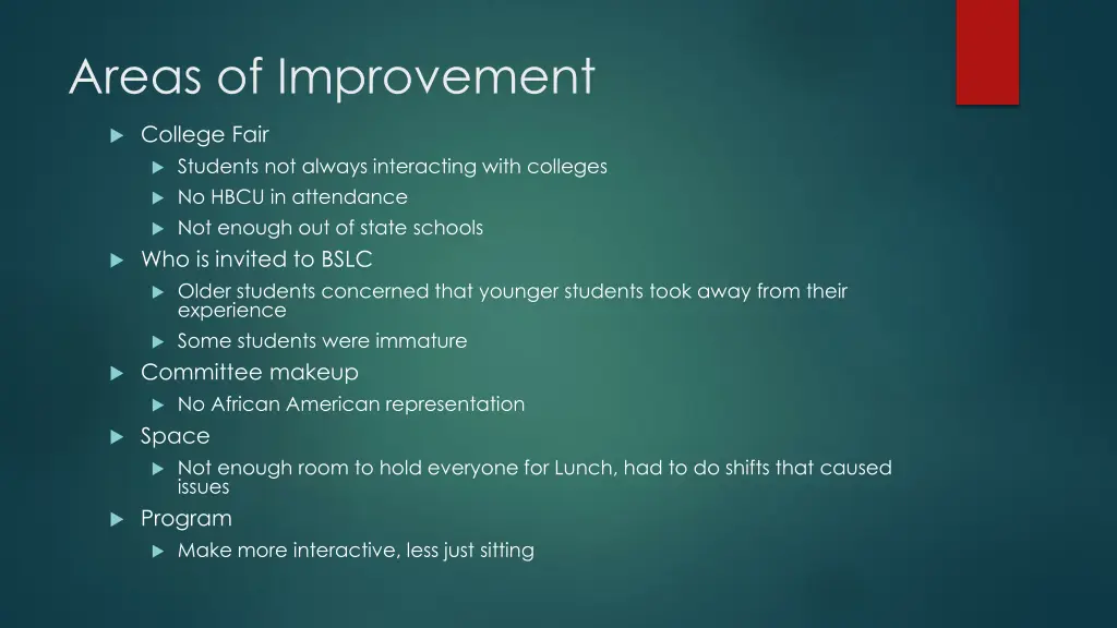 areas of improvement