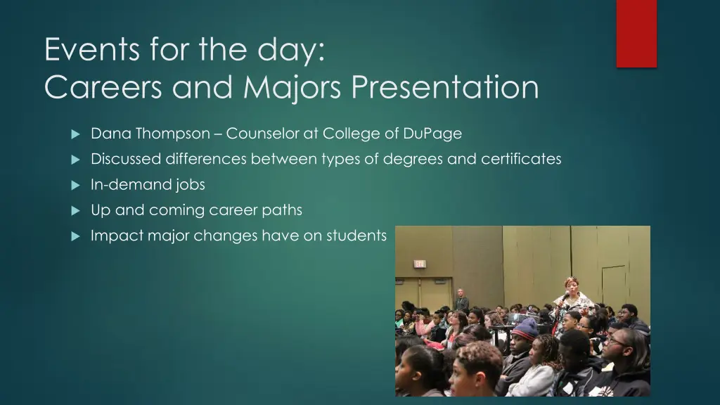 events for the day careers and majors presentation