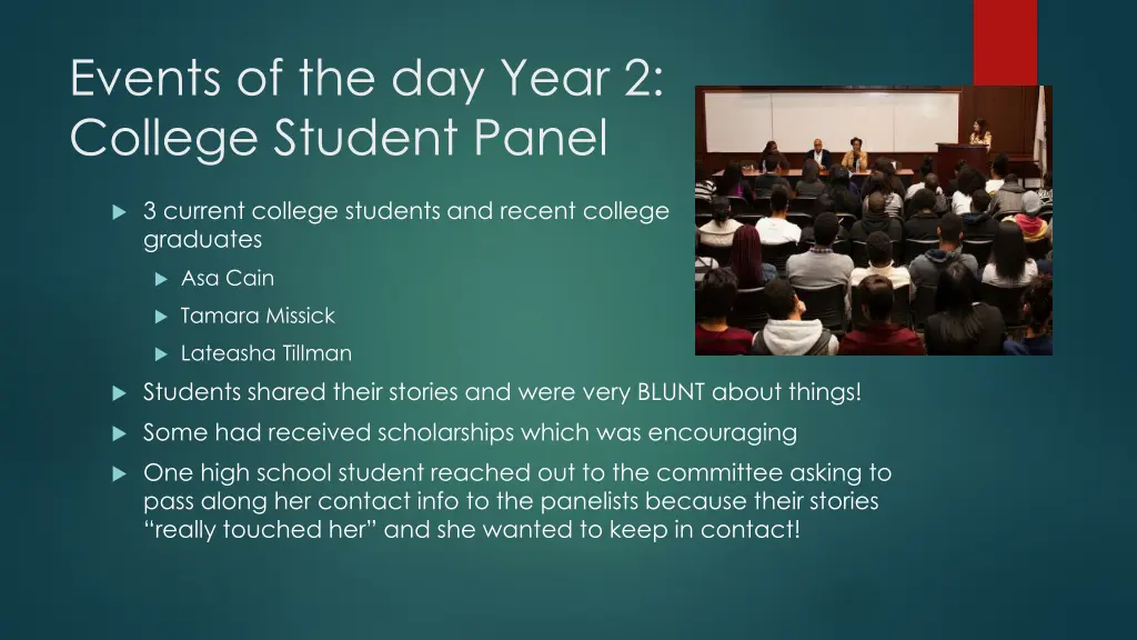 events of the day year 2 college student panel