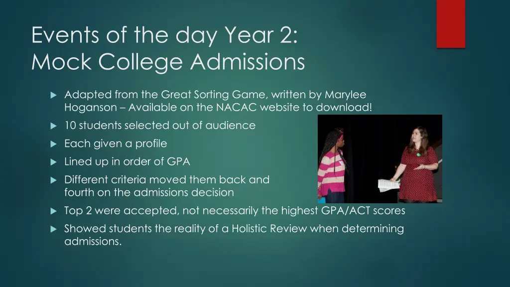 events of the day year 2 mock college admissions