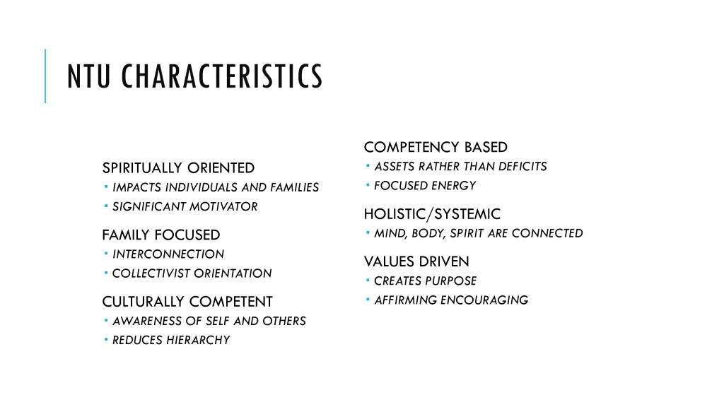 ntu characteristics