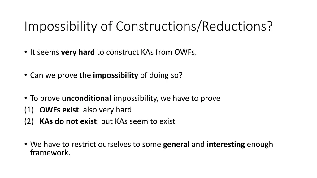 impossibility of constructions reductions