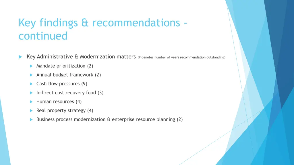 key findings recommendations continued