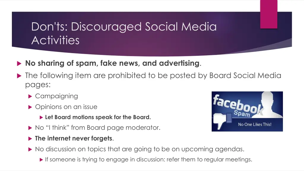 don ts discouraged social media activities