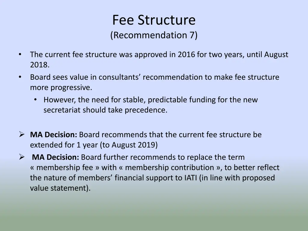 fee structure recommendation 7