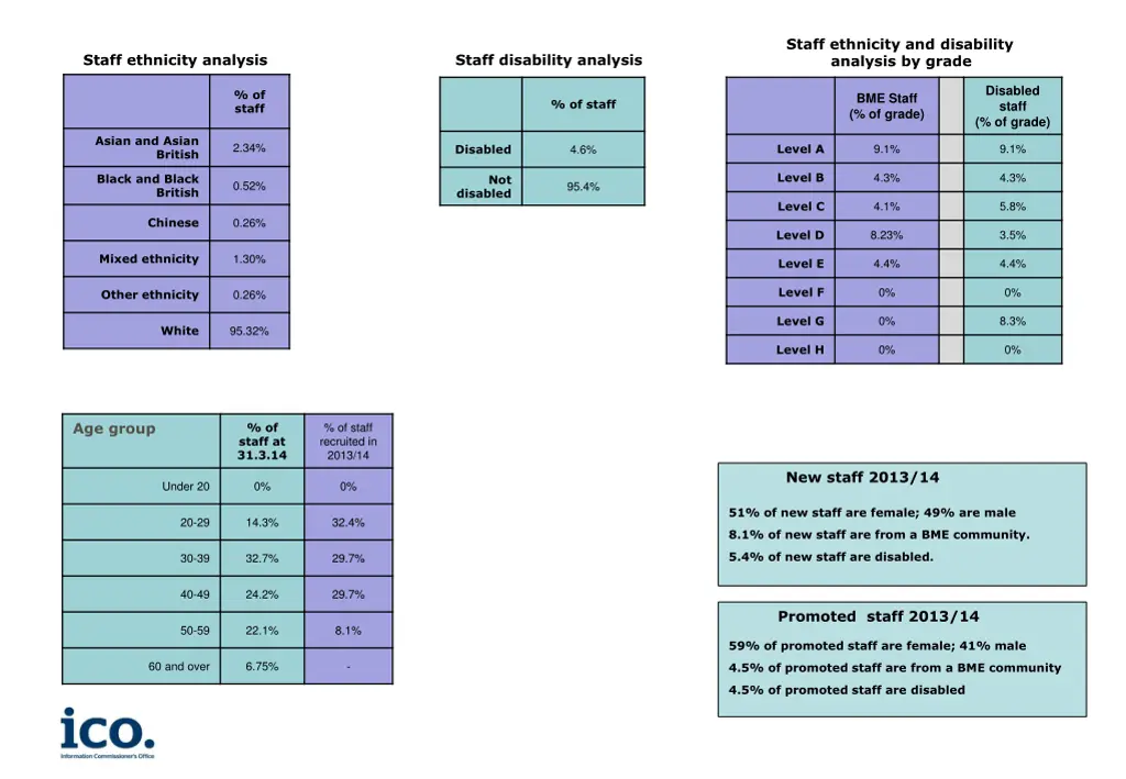 staff ethnicity and disability analysis by grade