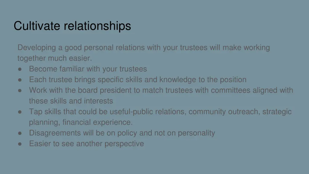 cultivate relationships