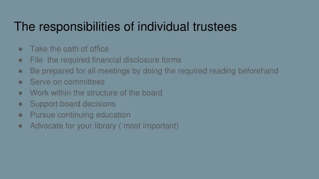 the responsibilities of individual trustees