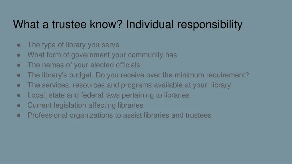 what a trustee know individual responsibility