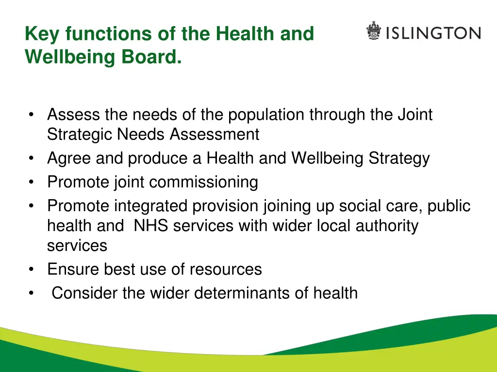 key functions of the health and wellbeing board