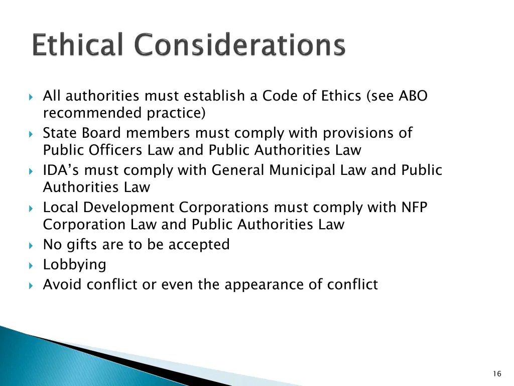 all authorities must establish a code of ethics