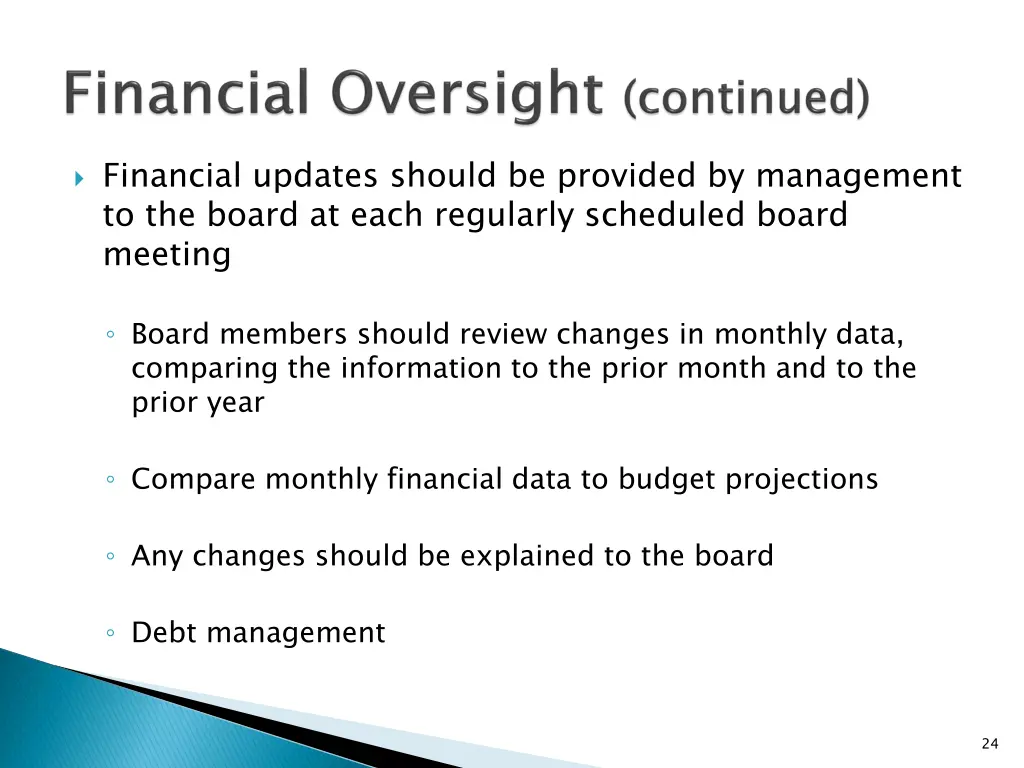 financial updates should be provided