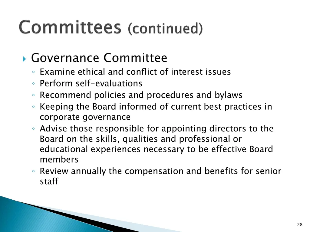 governance committee examine ethical and conflict