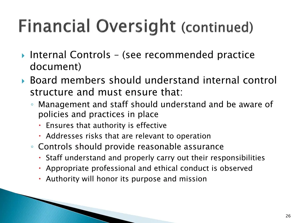 internal controls see recommended practice