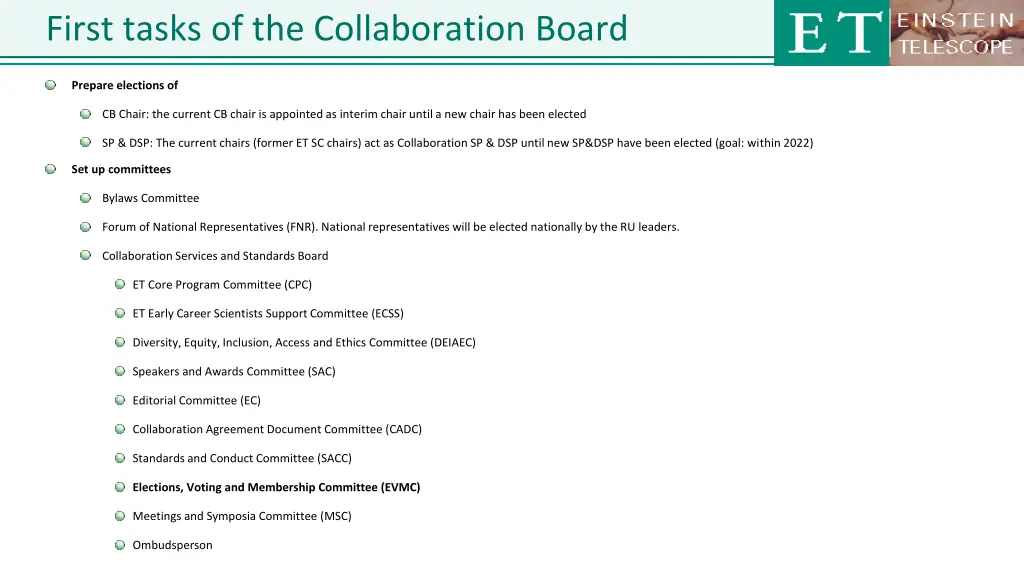 first tasks of the collaboration board