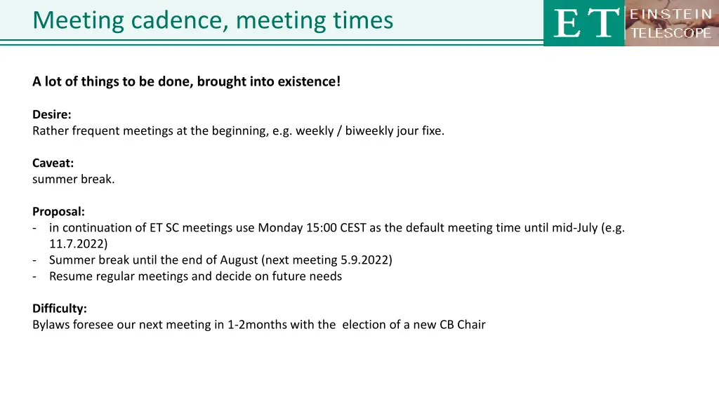 meeting cadence meeting times