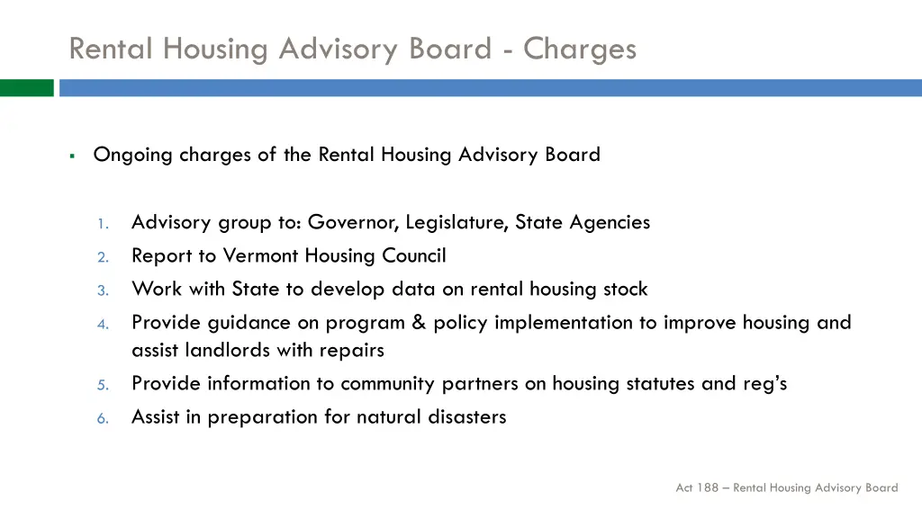 rental housing advisory board charges